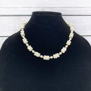 Vintage Faux Pearl Cluster Necklace White Gold Bead 19"L Screw Clasp